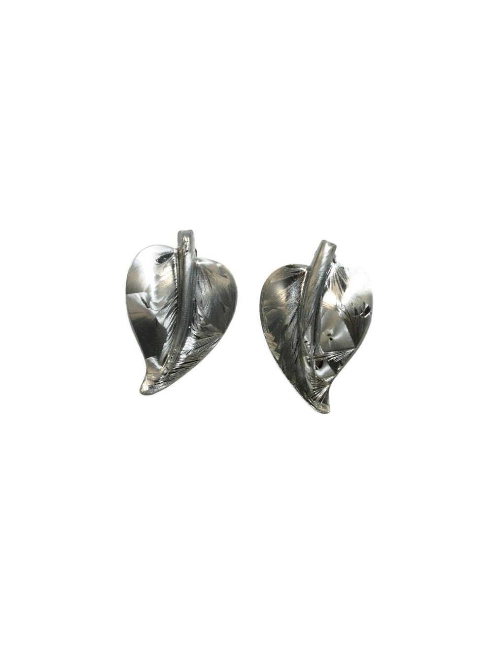 Vintage Silver Tone Leaf Stud Earrings with Post Backs for Pierced Ears.